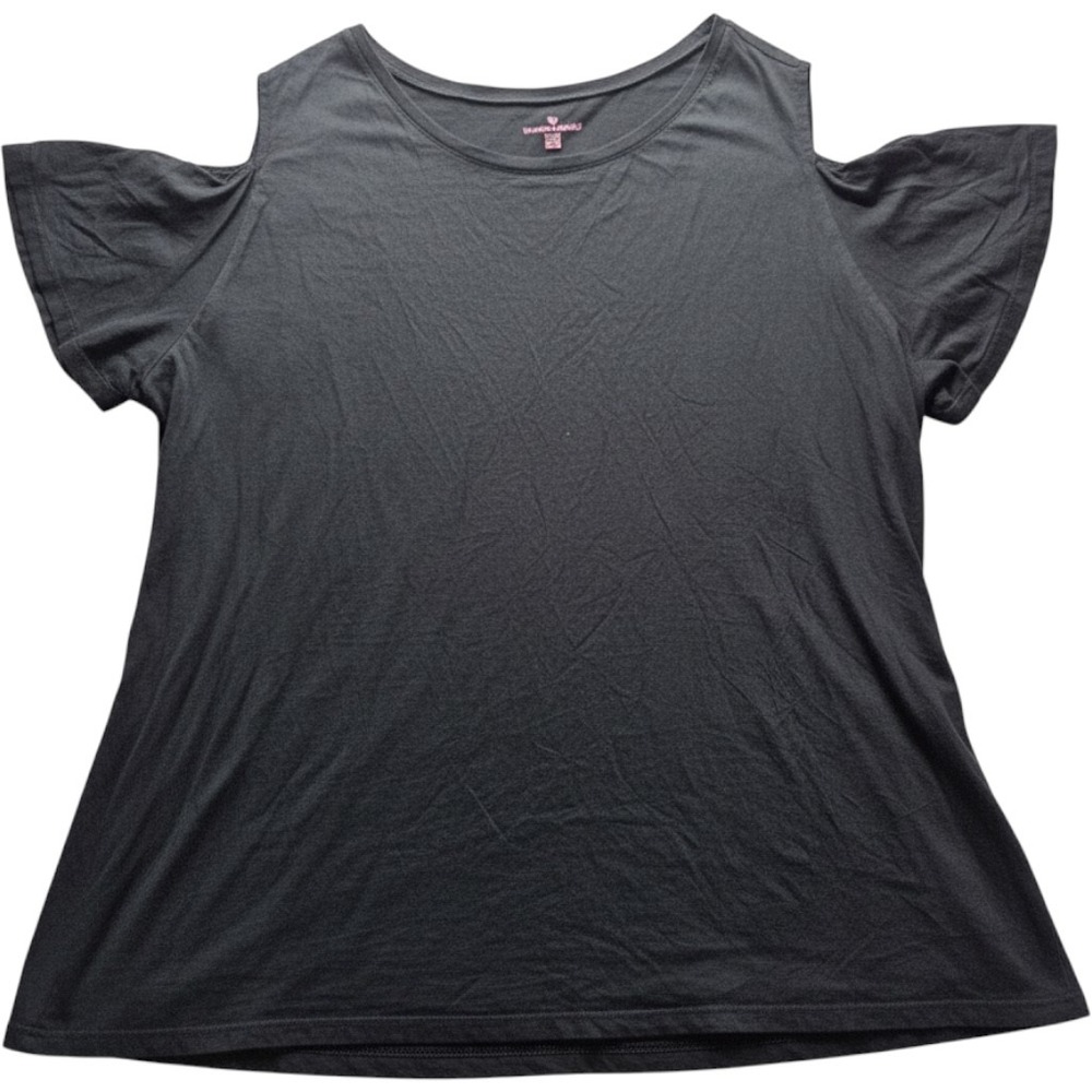 Woman Within Shirt Womens Plus 3X Black Scoop Neck Cold Shoulder Tunic Top